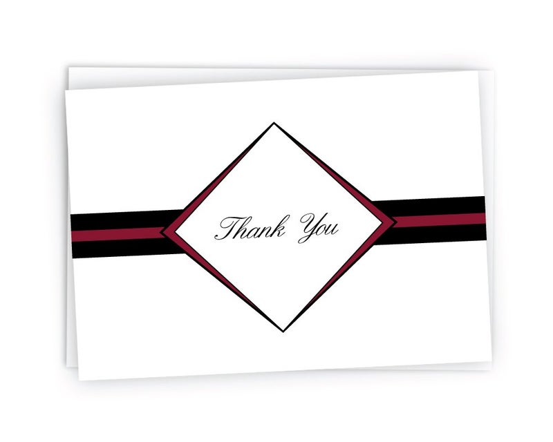 Black Tabby Studio Diamond Thank You Cards - 48 Cards & Envelopes (Maroon)
